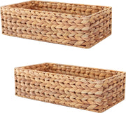 HOMESTEAD Water Hyacinth Storage Baskets, Long Narrow Rectangular Wicker Baskets for Bedroom, Living Room, Bathroom, Shelves - Set of 2
